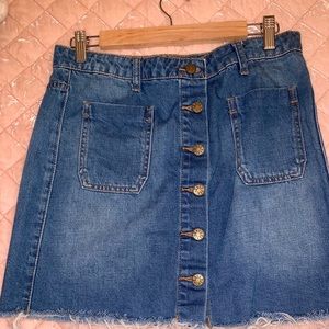 BDG Denim Button Front Skirt with Raw Edge